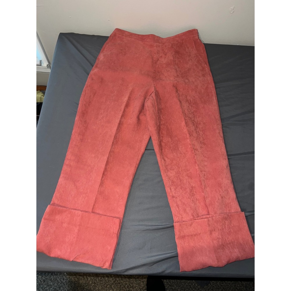 Alfred Dunner Womens Size 10 Coral Pink Faux Suede Elastic Waist Cuffed Pants
